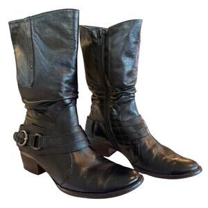 $450 Luxury Paul Green Austrian BLK Leather Buckle Slouchy Boots EU36 US5-5.5